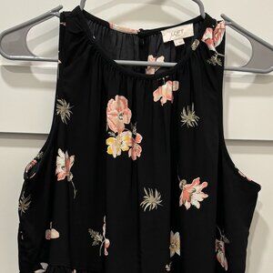 Loft Sleeveless Black Floral Dress (L)